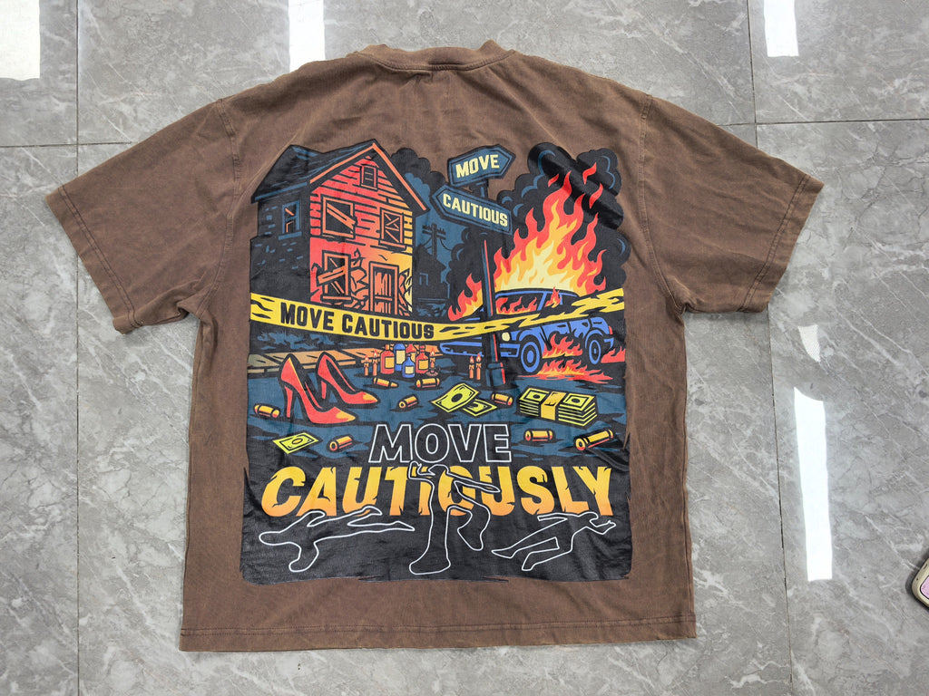 Move Cautious (acid wash) Brown Tee