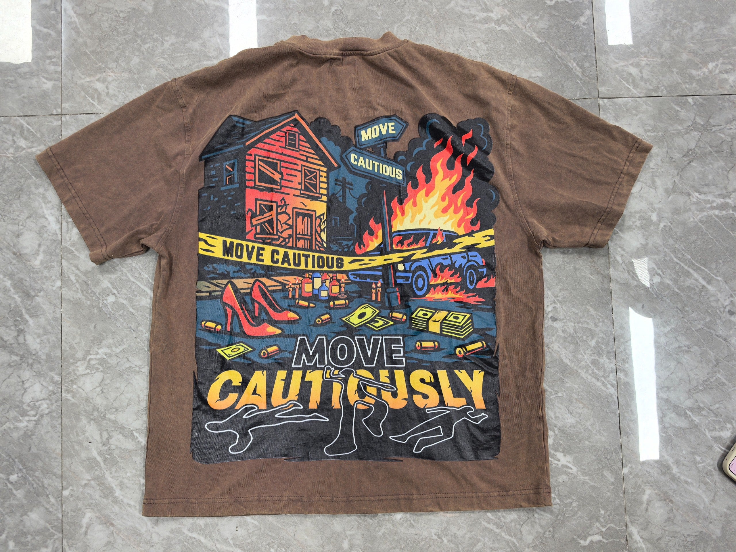 Move Cautious (acid wash) Brown Tee